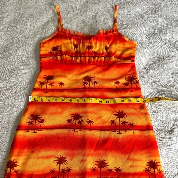 Vintage California Concepts Mini Slip Dress M Medium Orange Tropical Y2K 90s - Picture 6 of 8